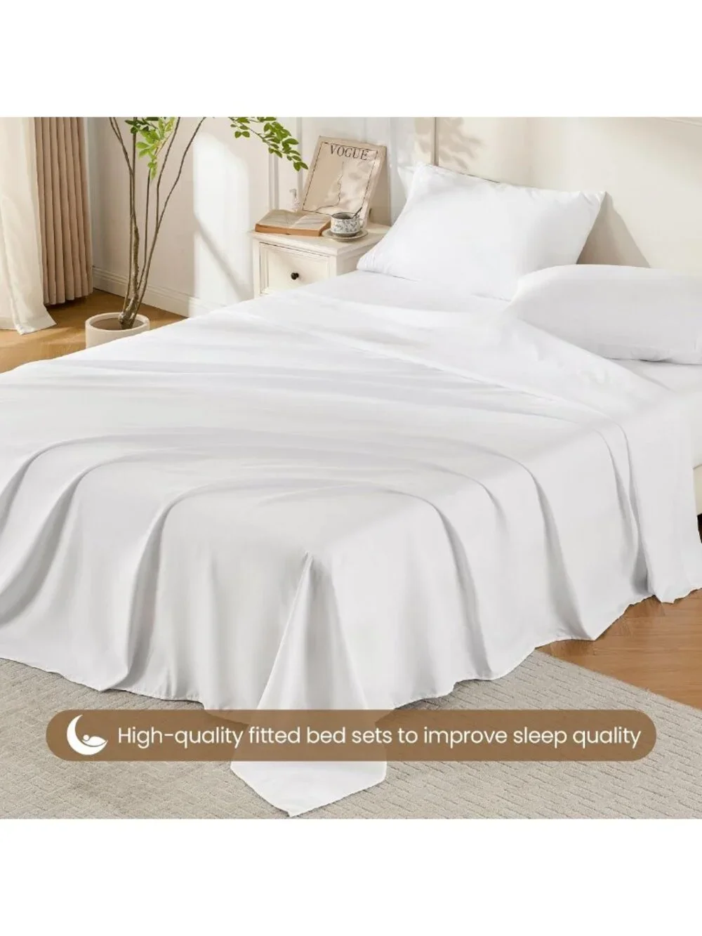 Soft White Queen Sheet Set - 4 Pieces, Breathable & Cooling, Deep Pocket Bedding